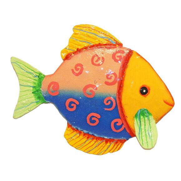 Whimsical Fun Butterfly Fishy Fish Yellow Fins Haitian Metal Art Wall Decor - Picture 1 of 4